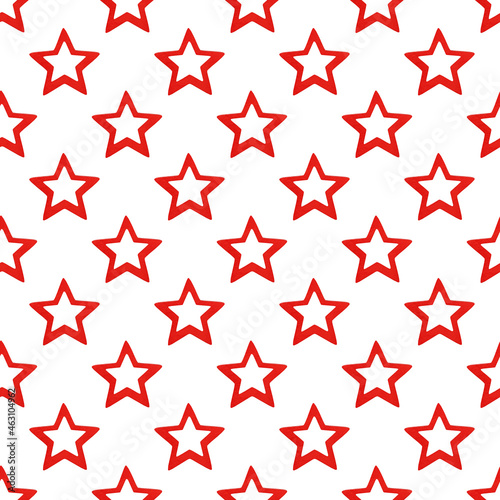 Stars seamless pattern. Red Christmas ornaments isolated on white. Festive backdrop. Wrapping paper print for presents.