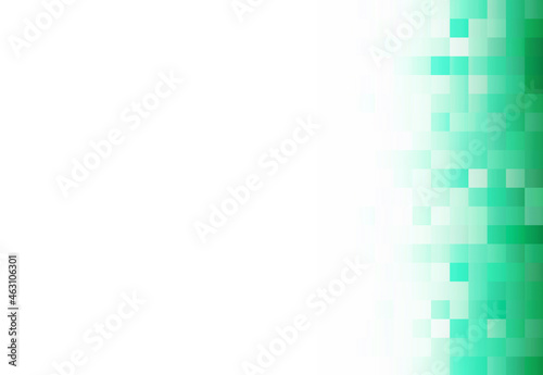 Abstract green turquoise mint light white background with a grid of squares on the side to the right, mosaic, geometric pattern.