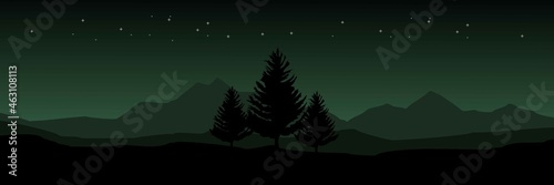 night at mountain forest with star in the sky vector illustration good for wallpaper, backdrop, background, tourism, banner, and design template
