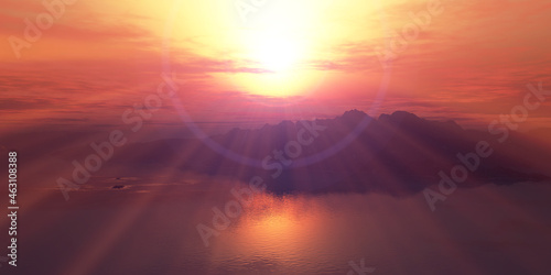 above islands in sea sunset, illustration