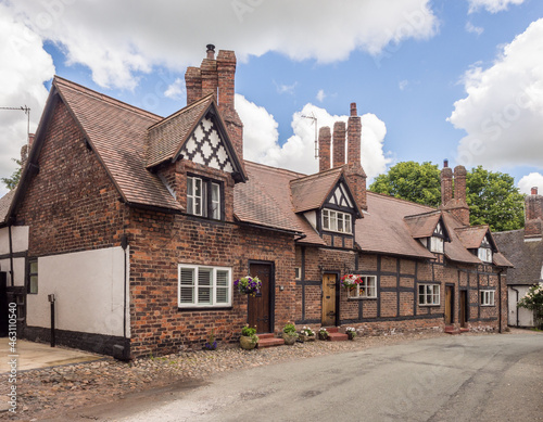 Traditional old cottages at Great Budworth Village, Pickmere, Knutsford, Cheshire, UK