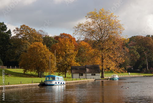 autumn time on the norfolk broads national park, at coltishall, on the river bure, norfolk, england, uk photo
