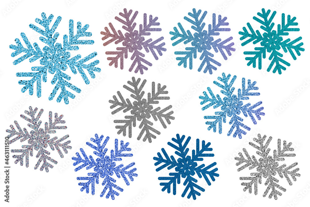 Glitter snowflakes. Winter clip art kit on white background