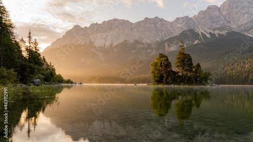 The Eibsee at the Zugspitze during sunrise in late summer