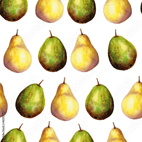 Watercolor pears seamless pattern; fabric or paper surface pears decoration