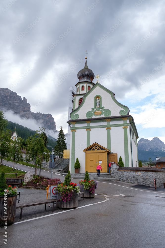 Church in the center of San Cassiano, Dolomites