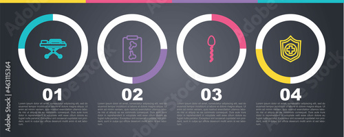 Set line Stretcher, X-ray shots, Sperm and Life insurance in hand. Business infographic template. Vector