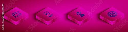 Set Isometric line Needle bed and needles, Zipper, Scissors and Sewing button icon. Vector