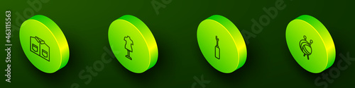 Set Isometric line Shirt, Mannequin, Awl tool and Yarn ball with knitting needles icon. Vector