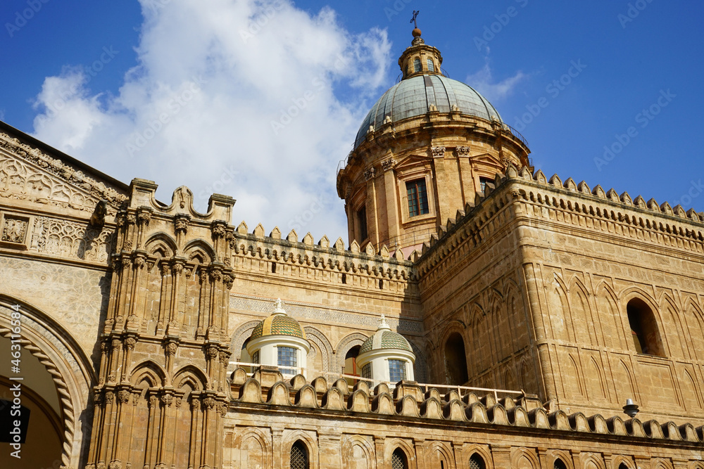 Palermo cathedral detail view on a summer day, Sicily, Italy