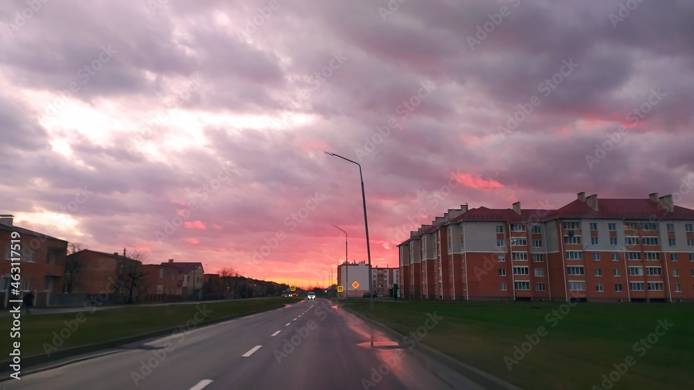 sunset over the city
