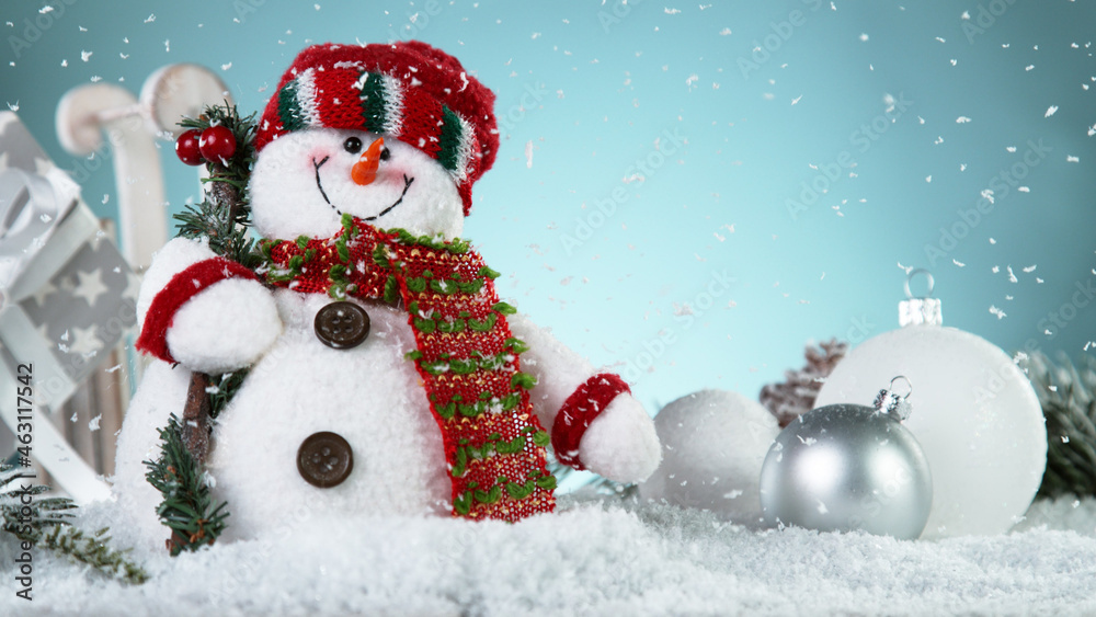 Fototapeta premium Christmas background with snowman