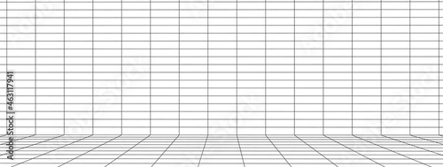 3D wireframe mesh on white background. Abstract perspective grid. Vector illustration.