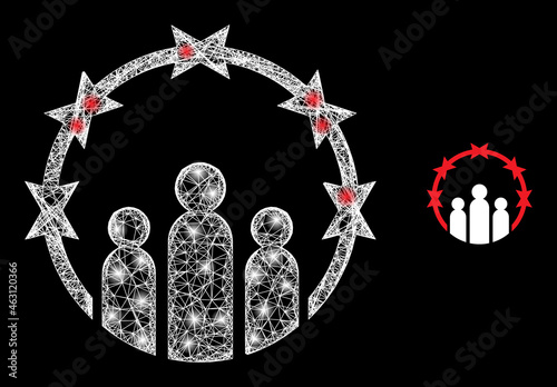 Bright mesh vector totalitarism with glow effect. White mesh, bright spots on a black background with totalitarism icon. Mesh and glare elements are placed on different layers.