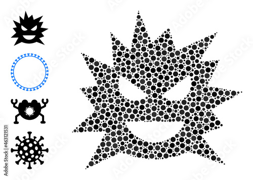 Round dot collage virus cell. Vector collage is based on virus cell icon, and done of random spheric elements. Vector icon of virus cell constructed of random spheric dots.