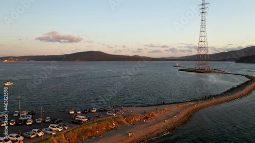 Aerial view of Vladivostok bay with buildings, bridges, islands and ships photo