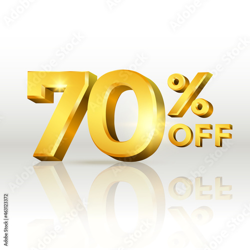 70 percent off glossy gold text vector in 3d style isolated on white background with reflection for marketing design