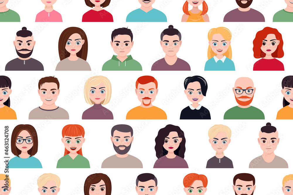 vector illustration seamless pattern with male and female faces portraits vector illustration seamless pattern with male and female faces portraits