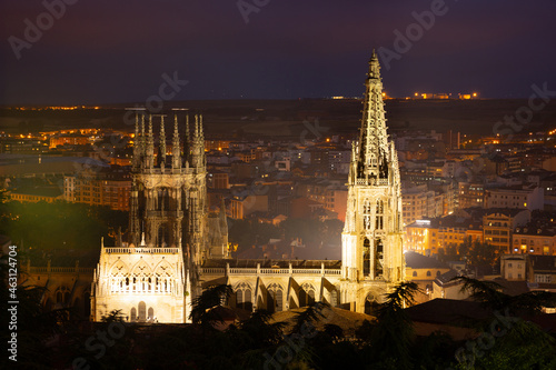 Night aerial view of Our Lady Cathedral of Burgos, Spain © JackF