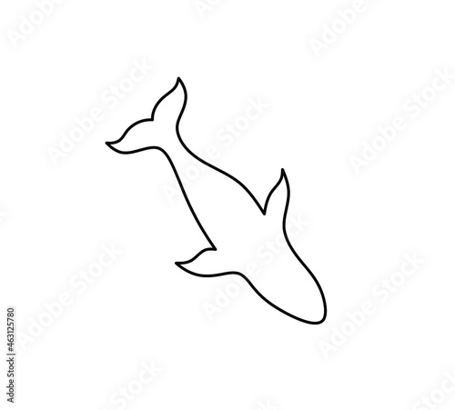 Vector isolated shadow of whale contour line drawing. Whale silhouette top view shape.