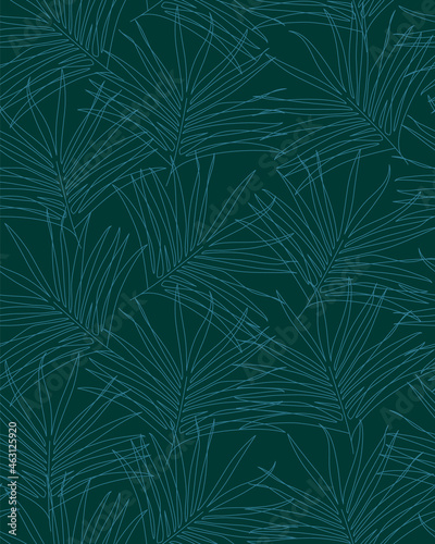 Wallpaper Mural Palm leaves seamless pattern. Continuous line drawing. Palm tree leaf. Fashionable dark tropical print with foliage, trendy label, outline texture, beach wallpaper. Torontodigital.ca