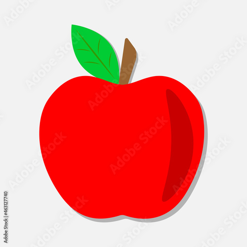 Red apple with green leaf flat design element logo symbol.