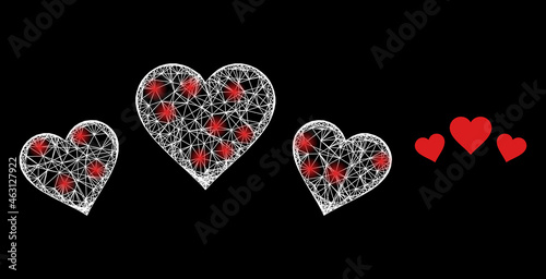 Magic mesh vector love rating with glare effect. White mesh, bright spots on a black background with love rating icon. Mesh and glare elements are placed on different layers.