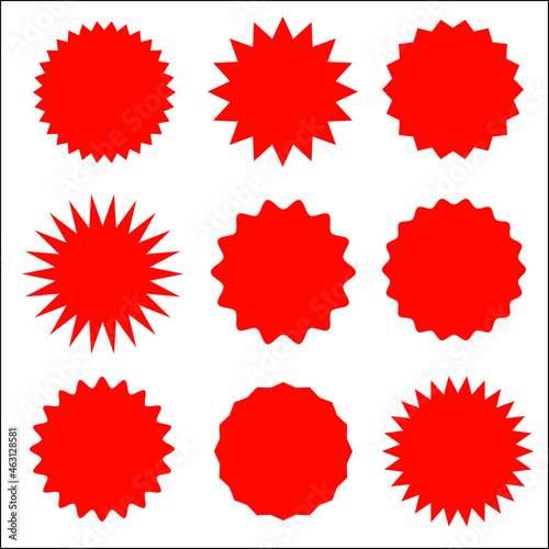 Red empty starburst promo stickers templates icons set.