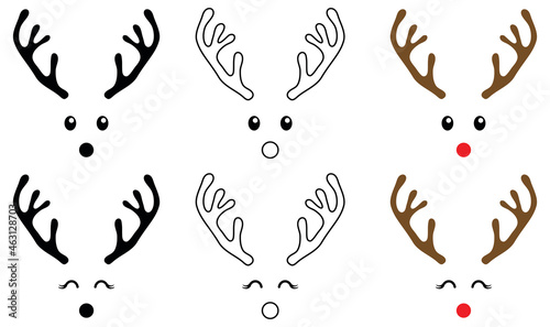 Simple Rudolph the Red Nosed Reindeer Face with Antlers - Clipart Set photo