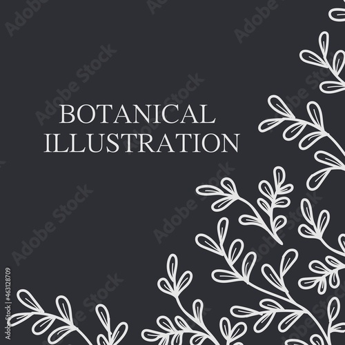 A plant-style banner with leaves and branches. For wedding invitations, postcards, posters, labels of cosmetics and perfumes, packaging paper.