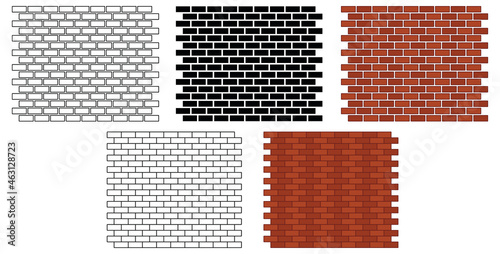 Brick Wall Clipart Set - Outline, Silhouette and Colored