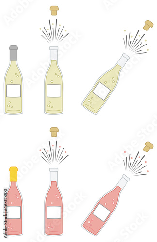 Champagne or Sparkling Wine/Rose Bottle with Cork Popping Clipart Set