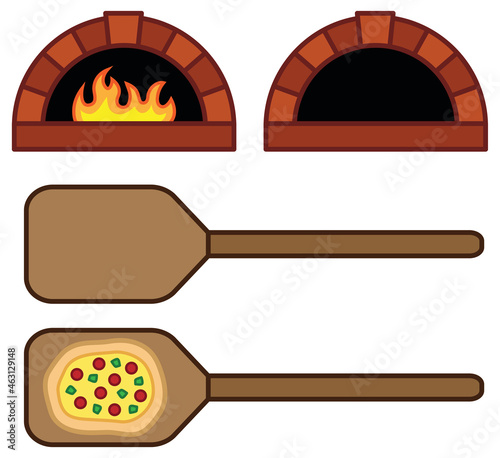 Pizza Oven and Paddle Peel Clipart Set in Color