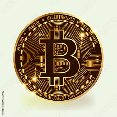 Cryptocurrency gold coin with bitcoin symbol.