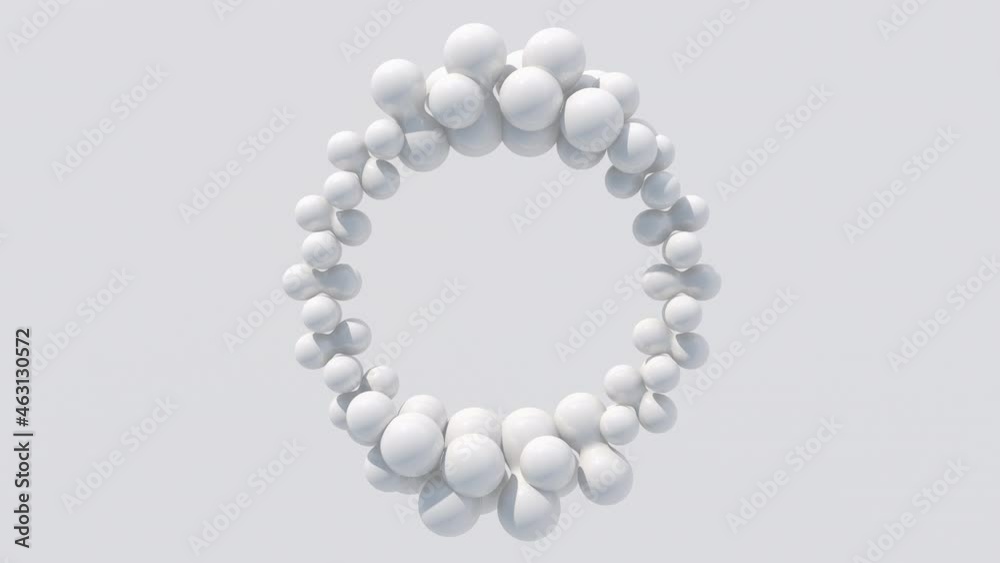 Abstract white circle shape morphing. Monochrome animation, 3d render.