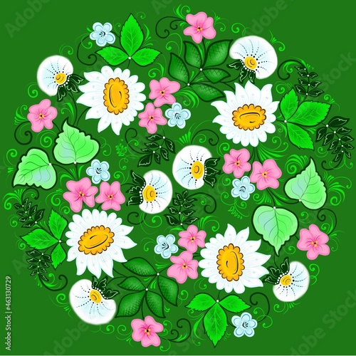 Hand painted in Russian tradition. Russian traditional decorate artwork. Floral patterns. photo