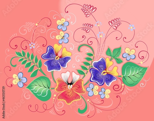 Hand painted in Russian tradition. Russian traditional decorate artwork. Floral patterns. photo
