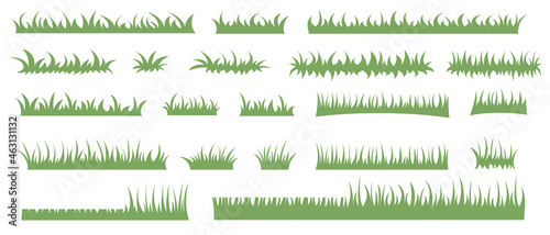 Green grass, vector set for drawing pictures in flat style. Natural material for collecting screensavers.