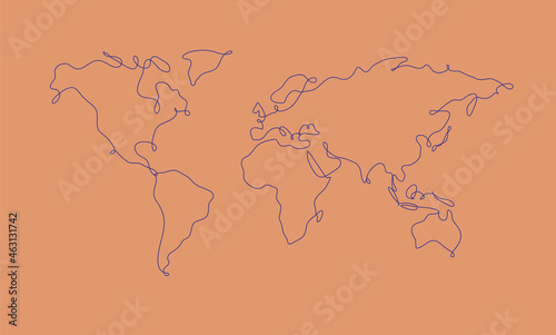Obraz na płótnie World map in pen line style drawing on salmon color background w salonie