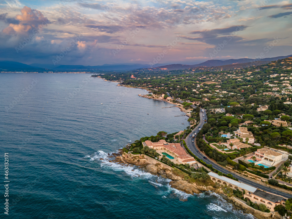 Aerial view of Sainte-Maxime and Grimaud seafront in French Riviera (South of France)