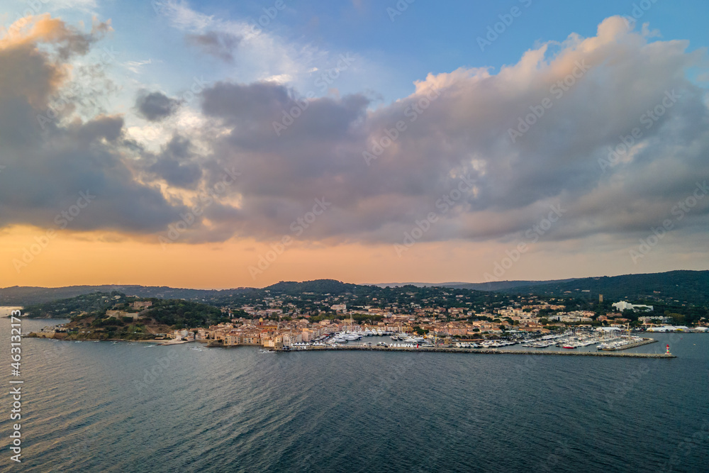 Sunrise over Saint-Tropez village in French Riviera (South of France)