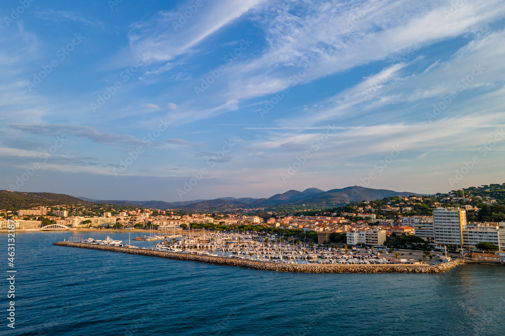 Aerial view of Sainte-Maxime harbor in French Riviera (South of France)