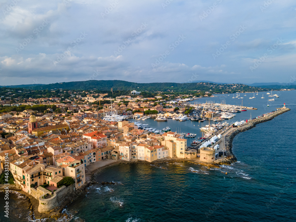 Aerial view of Saint-Tropez city in French Riviera (South of France)