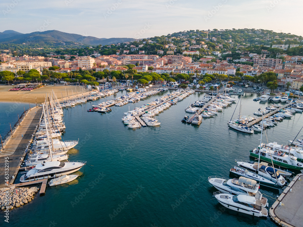 Aerial view of Sainte-Maxime harbor in French Riviera (South of France)