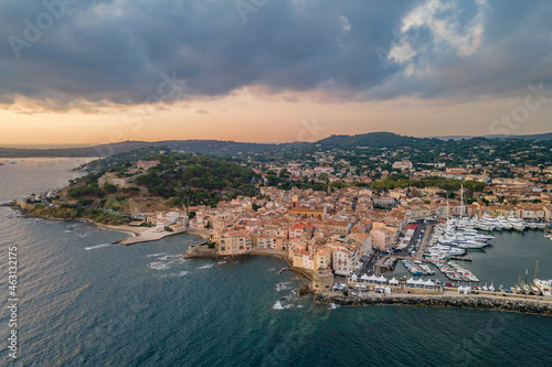 Sunrise over Saint-Tropez village in French Riviera (South of France)