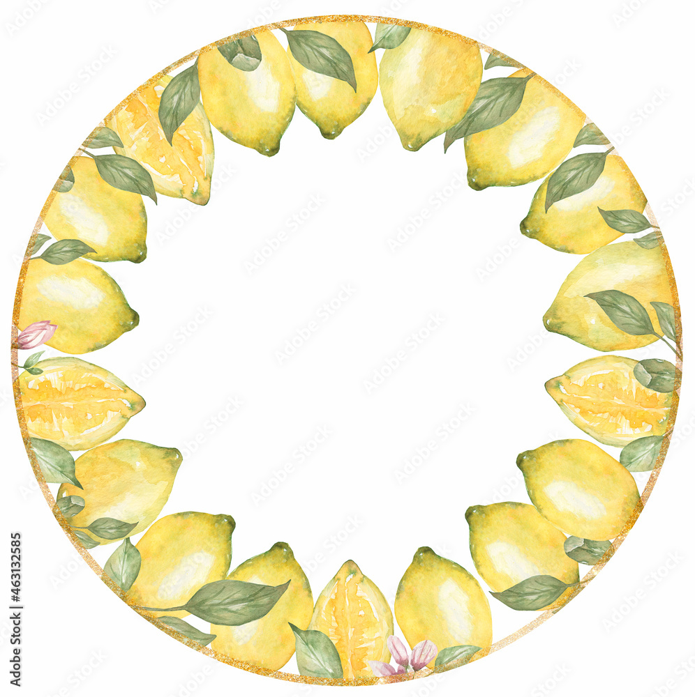Beautiful Lemon Wreath Clipart, Watercolor hand drawn Fruit Clip art ...