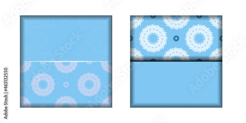 Brochure template in blue color with vintage white pattern prepared for typography.
