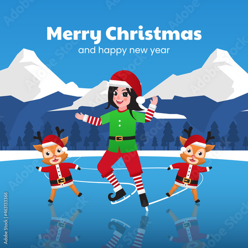 Happy Christmas elves enjoying a Christmas dance