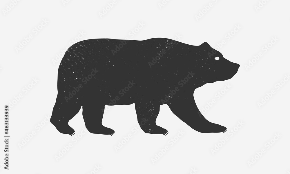 Fototapeta premium Bear icon silhouette with grunge texture. Bear silhouette isolated on white background. Vector illustration