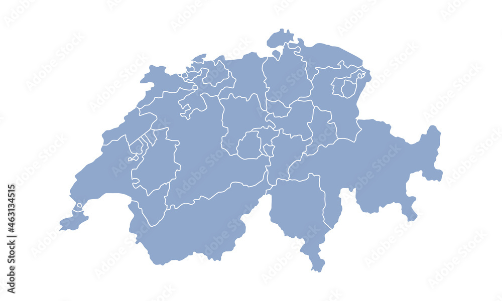 Switzerland map isolated on white background. Switzerland map with cantons. Vector illustration